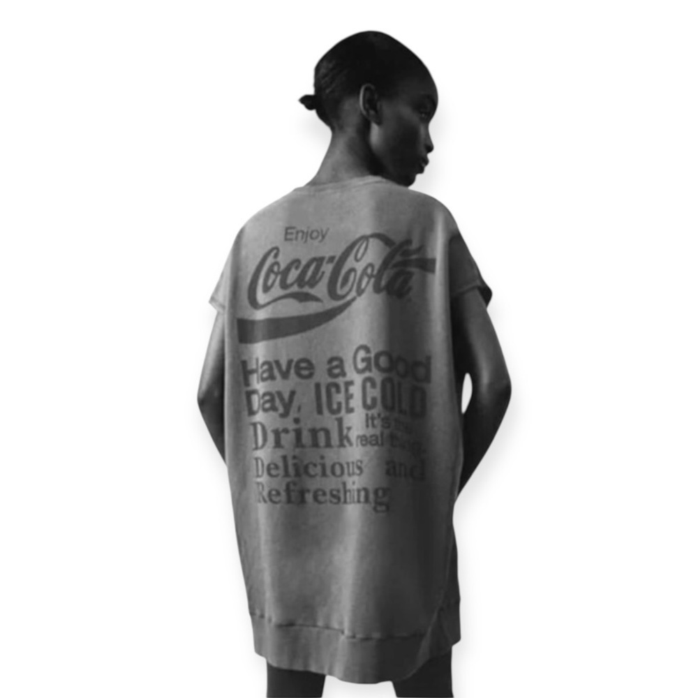 ZARA Purple COCA COLA® Plush Mini Dress Tunic Oversized Sweatshirt M Casual NWT